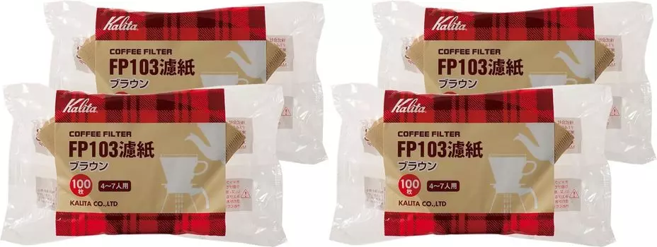 Фильтр для кофе Kalita FP103 Фильтровальная бумага для 4-7 человек 100 штук x 4 пакета в комплекте Всего 400 штук Коричневый #15087