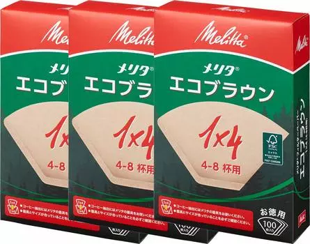 Фильтр для кофе Melitta Не производит масла или Для 4-8 НОВЫХ Экологичных 100 листов x 3 шт. Бумага, Неотбеленная, без запаха, чашки, Коричневый,