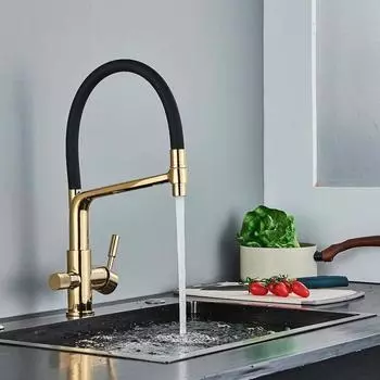 Фильтр для кухни, черный двойной носик, смеситель для питьевой воды, вращение на 360 градусов, функция очистки горячей и холодной воды, кран