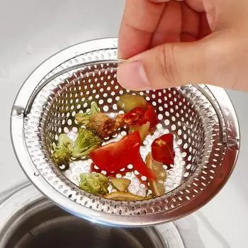 Фильтр для кухонной мойки из нержавеющей стали, большой держатель для пищевых отходов, мелкая сетка, не засоряющаяся сливная корзина, легко поднимаемая ручка, прочный канализационный фильтр серебряный