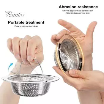 Фильтр для кухонной мойки из нержавеющей стали, большой держатель для пищевых отходов, мелкая сетка, не засоряющаяся сливная корзина, легко поднимаемая ручка, прочный канализационный фильтр серебряный