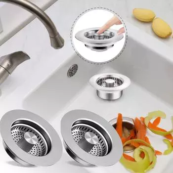 Фильтр для кухонной мойки, пробка для раковины из нержавеющей стали 304, фильтр для раковины, препятствующий засорению, для кухни по американскому стандарту Visit One Size