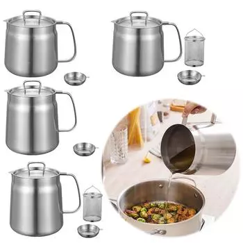 Фильтр для масла для готовки 1,5/2 л с ситечком для кухни, кастрюля для жарки из нержавеющей стали 304, контейнер для хранения масла, кухонные принадлежности для готовки