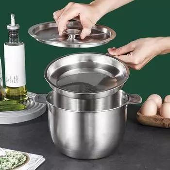 Фильтр для масла из нержавеющей стали с крышкой, емкость для жира, сито для остатков масла, кухонные миски для приправ, контейнер для еды