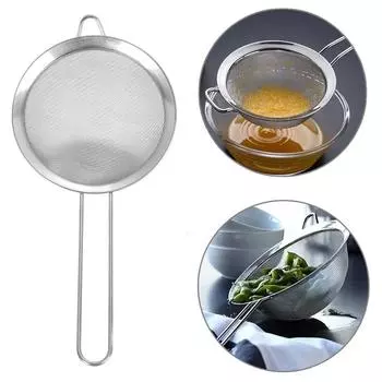Фильтр для масла из нержавеющей стали с мелкой сеткой, дуршлаг для муки, сито для чая, кухонное сито, фильтрующий инструмент, набор металлических сит с длинной ручкой as shown