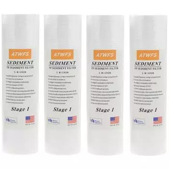 Фильтр для очистки воды ATWFS, 5 микрон, 4 x 10 дюймов, полипропиленовый картридж для отложений (4 шт.) Предварительные фильтры для аквариума
