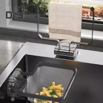 Фильтр для раковины с присоской, дизайн сливной полки, складной кухонный фильтр для воды, корзина для сита с фильтром, 50 сетчатых мешков, держатель для полотенец для посуды серебряный серый