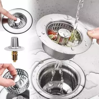 Фильтр для слива кухонной раковины из нержавеющей стали PopUp Sink Stopper Anti Clocking Catcher Basket Odor Filter Plug Кухонные принадлежности