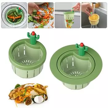 Фильтр для слива кухонной раковины в форме кактуса с прессом для сброса мусора, фильтр-коллектор для кухонных отходов в форме кактуса 1 зелёный