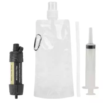 Фильтр для воды на открытом воздухе соломинка с сумкой комплект мини очиститель воды для кемпинга походов чрезвычайных ситуаций полностью черный Tout noir