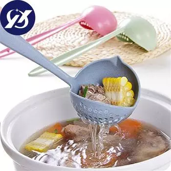 Фильтр-дуршлаг 2 в 1 для каши, супа, длинная ручка, большая ложка, кухонный инструмент розовый