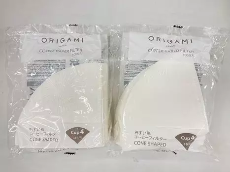 Фильтр-конус из кофейной бумаги ORIGAMI на 4 чашки, 100 шт., набор из 2 штук KAI