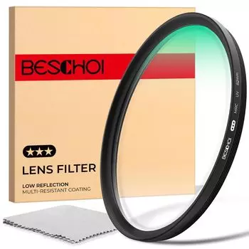 Фильтр объектива Beschoi 58 мм, оптическое стекло HD, 30 слоев нанопокрытия, высокая светопропускаемость, водонепроницаемость, защита от пятен и царапин, ультратонкий защитный
