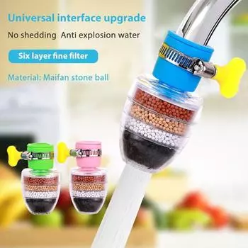 Фильтр с креплением на кран, бытовой водосберегающий спринклер, вращающийся 6-слойный очиститель проточной воды, защита от брызг для кухонной раковины зелёный