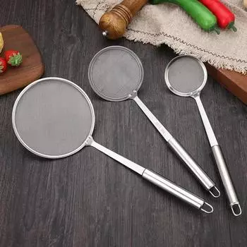 Фильтр-совок из нержавеющей стали 304, ложка-шумовка для жира, мелкоячеистое сито, пищевое сито с ручкой, кухонный масляный скиммер