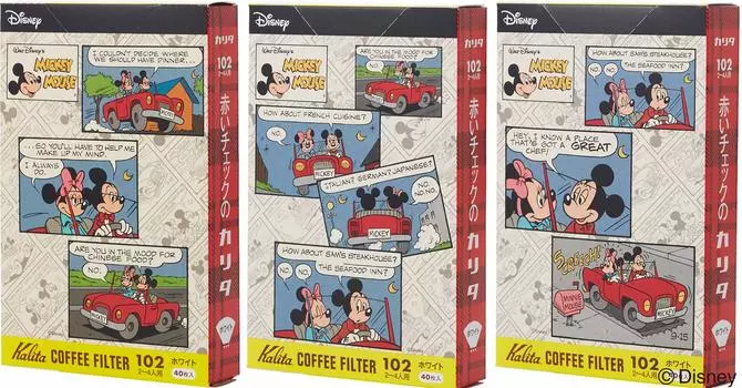 Фильтр-трапеция из кофейной бумаги Kalita, подчеркивающая вкус. Для 2–4 человек. 102 бумажные фильтра. 120 листов. (40 х 3) Белый Дисней Микки