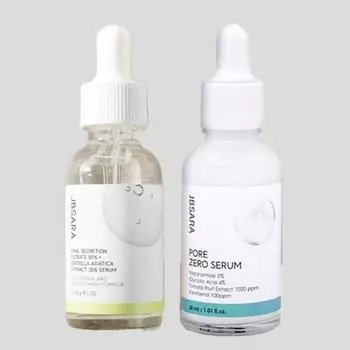 Фильтрат секреции улитки JBSARA 50% + экстракт центеллы 35% Сыворотка и сыворотка Pore Zero Ниацинамид, гликолевая кислота, экстракт плодов томата, пантенол SET