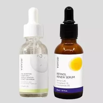 Фильтрат секреции улитки JBSARA 50% + экстракт центеллы азиатской 35% Сыворотка и ретинол Сыворотка Renew Ретинол 0,4% Токоферол 1% Ниацинамид 5% SET