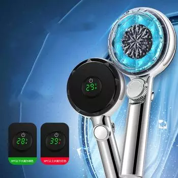 Фильтрующая душевая головка высокого давления с экономией воды, светодиодный дисплей с цифровым дисплеем для измерения температуры, аксессуары для ванной комнаты синий