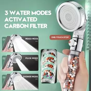 Фильтрующая душевая лейка с минеральными шариками - Душевая лейка высокого давления с ручным шлангом, 3 режима, регулируемая водосберегающая душевая лейка для ванны серебряный