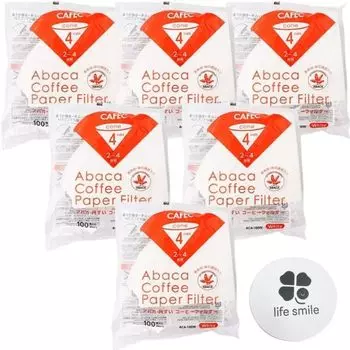 Фильтры для кофе белые для 2-4 чашек из абаки конические 100 штук с оригинальной улыбкой жизни [набор из 6], форма, [в комплекте подставка]