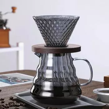 Фильтры для кофе из боросиликатного стекла, стеклянная кофейная чашка с деревянным поддоном, конический погружной кофейник для ручного заваривания кофе
