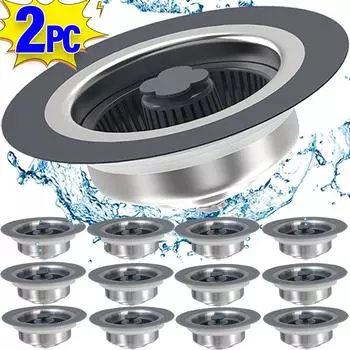 Фильтры для раковины 3 в 1, съемные сетчатые фильтры из нержавеющей стали, сливная корзина, кухонные заглушки для раковины, препятствующие засорению, кухонные принадлежности 11.4x11.4x4.3cm