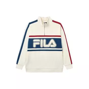 FILA American Spliced Colorblocks Logo Detail Half-molny Loose Casual Pullover Hoody Unisex Tops Saffron White F11U239299F-IV