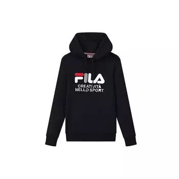 FILA Color Block Logo Print Hoodie Women Tops Legendary-Blue F51W138215FNV