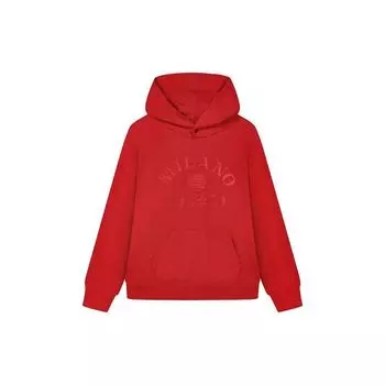 FILA Letter Print Hooded Fleece Sweatshirt Unisex Tops Goji-Red F11U345202F-RD