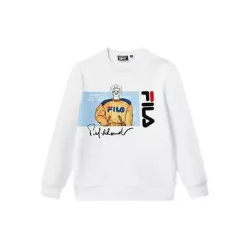 FILA Logo Cartoon Print Loose Sport Sweatshirt Men Sweatshirt Cloud-Mushroom-White F11M118204F-WT