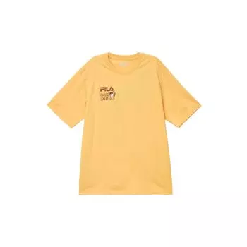 FILA Logo Dopamine Embroidery Comfortable Simple Round Neck Short-Sleeved T-Shirt With Dropped Shoulders Unisex Tops Wheat-Yellow F11U429102F-YE