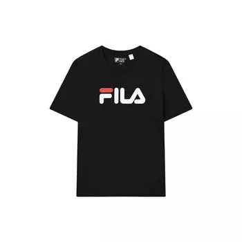 FILA Vintage American Round Neck Short Sleeve T-shirt With Logo Print Unisex Tops Black F51U328199ABK