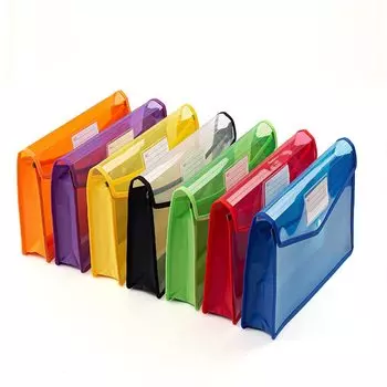 File Bag Set of 7 Button Type File Bag A4 Large Capacity Plastic Waterproof Transparent File Case Project File (Horizontal Type)