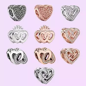 Филигрань ремесло полые бусины в форме сердца Шарм для женщин браслет DIY Изготовление серии «Бесконечная любовь»