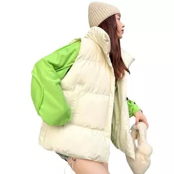 Filled Large Korean [Belle Cie] Women s Vest, Size, Black, White, Vest, Outerwear, Autumn/Winter (ST/No.27539) (XXL, White)