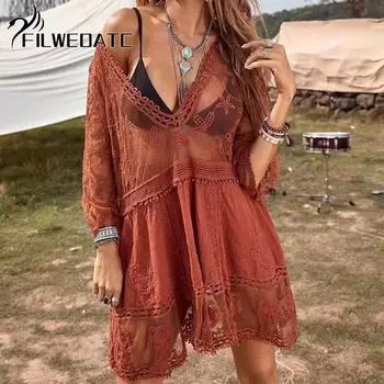 Filweoatc Сексуальная кружевная пляжная юбка