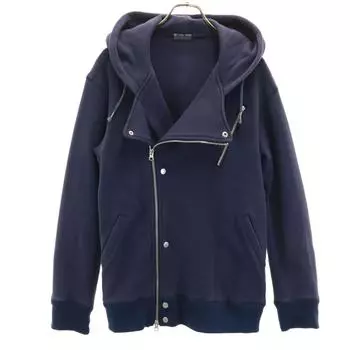 FINAL HOME Свитшот с длинным рукавом, толстовка с капюшоном на молнии, двойная косуха, M, темно-синий, мужской, б/у