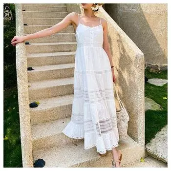 Find and Ankle Fashion Vacation Style Fairy Swing Skirt Rice White M