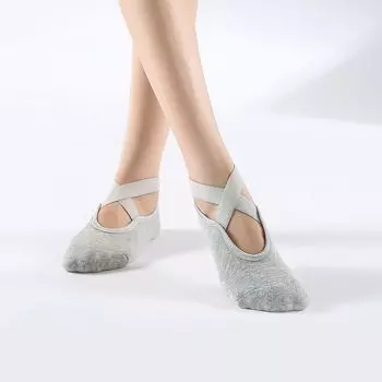 Findcool Yoga Socks over the Knee Stockings Fall and Winter Warm Non-Slip round-Toe Shoes Indoor Floor Dance Pantyhose Pilates Cross Strap Towel Bottom-light gray