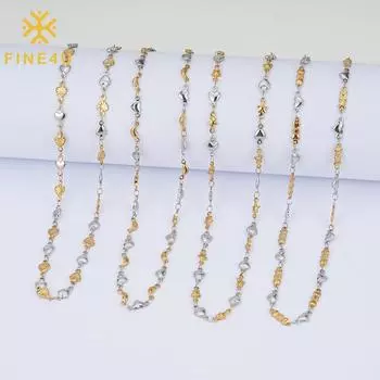 FINE4U Минималистское изящное ожерелье из смешанного металла с сердечком, луной и звездой, цепочка с бантом из нержавеющей стали, ожерелье Evermore 48cm(18.9inch)