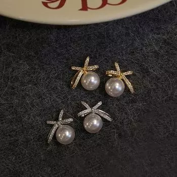 Изящные серьги-гвоздики с бантом из циркония и жемчугом, женские, маленькие и изысканные, индивидуальные, простые, модные, темпераментные, универсальные серьги