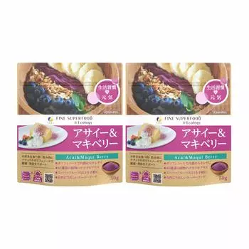 FINE JAPAN Суперфуд Асаи Маки Берри Богат Общим Содержит 45 Типов Пищевых Ферментов на Сделано в Японии х 2 Упаковки и Порошок, Полифенолы, (3 г/50 г в день),