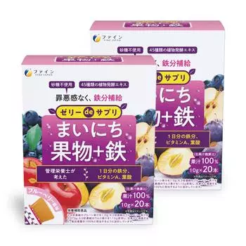 FINE JAPAN Желе-добавка Daily Fruit Железо 200 г x 20 Витамин А Фолиевая кислота Черничный вкус Сделано в Японии x + (10г флаконы) 2 упаковки