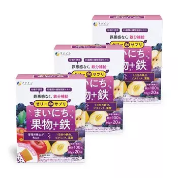 FINE JAPAN Желе-добавка Daily Fruit Железо 200 г x 20 Витамин А Фолиевая кислота Черничный вкус Сделано в Японии x + (10г флаконы) 3 упаковки