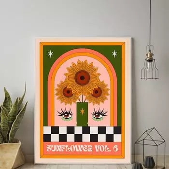 Fine Line Lyrics Sunflower Flower Prints Modern Canvas Painting Abstract Eyes Poster Wall Art Picture For Living Room Home Decor 21x30cm No Framed