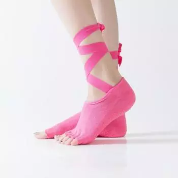 Fine Piano New Arrival Yoga Socks Particles Sole Toe Socks Open Toe Open Back Dance Pantyhose Lace-up Non-Slip Yoga Socks Rose Red