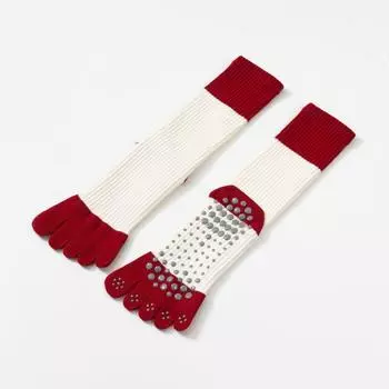 Fine Piano Red Yoga Socks Non-Slip Professional Women Tube Five-Finger Socks Pilates Professional Dance Toe Sports Socks White Patchwork (five-toe)