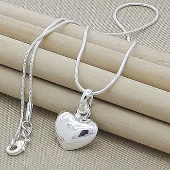 Fine s925 Silver Solid Heart Ожерелье 18-24 дюймов Змеиная цепочка для женщин Свадебные очаровательные модные ювелирные изделия класса люкс