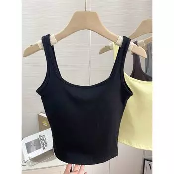 Fine Thread Camisole Women s Bra with Chest Pad Integrated Beauty Back Spring and Summer Slim Fit Inner Wear Base Tops Outerwear Black Free size (45.00 kg-62.50 kg